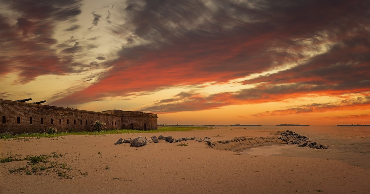 Fort Clinch at Fernandina Beach, Amelia Island during sunset.